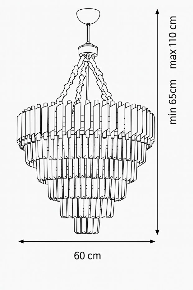 Palmira 60 Cm'lik Kristal Taşlı Lüks Avize 6'lı - (siyah-gold)